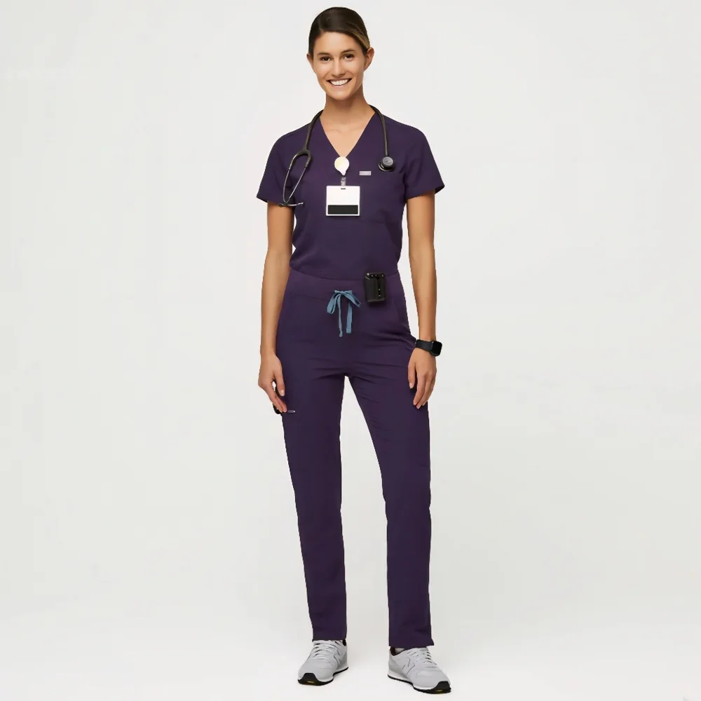 Figs Casma Three-Pocket Scrub Top & Yola Skinny Scrub Pants in Purple Jam XL - Picture 2 of 8